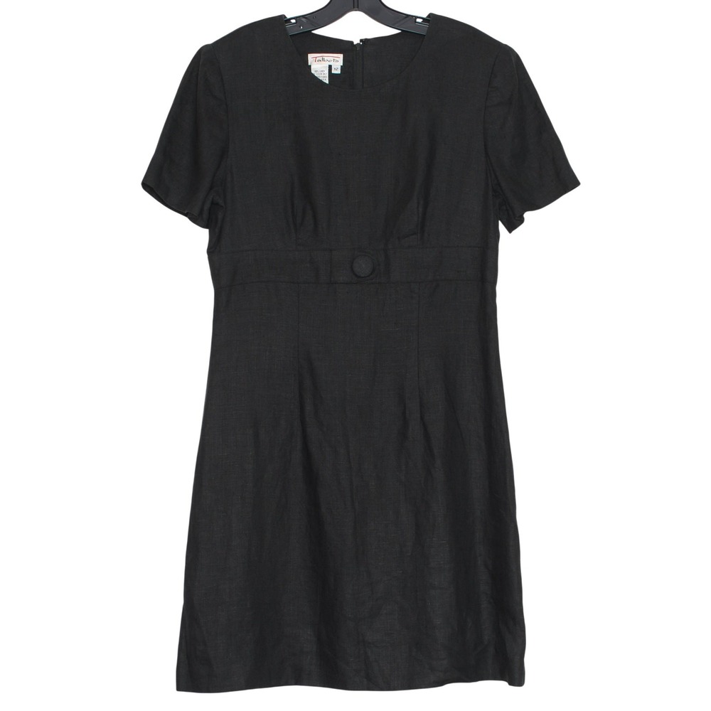 Vintage Talbots Dress Linen Quiet Luxury Minimalist Workwear Office Black 12‎
